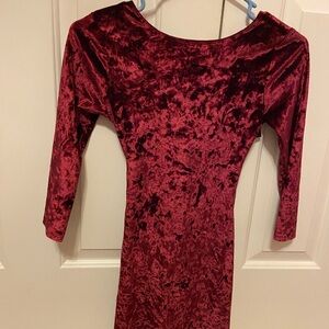 Velvet Long Sleeve Dress with Back Cutout in Rich Burgundy